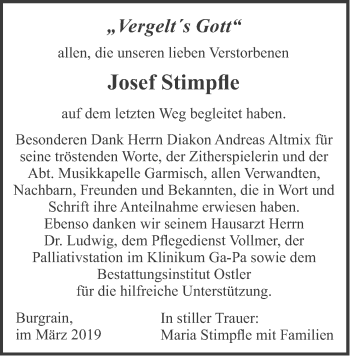 Traueranzeige von Josef Stimpfle von merkurtz