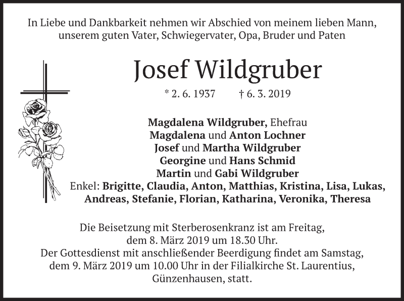  Traueranzeige für Josef Wildgruber vom 08.03.2019 aus merkurtz