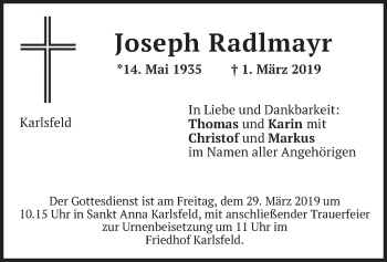 Traueranzeige von Joseph Radlmayr von merkurtz