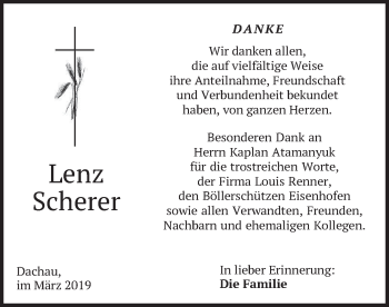 Traueranzeige von Lenz Scherer von merkurtz