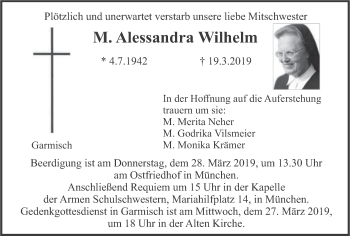Traueranzeige von M. Alessandra Wilhelm von merkurtz