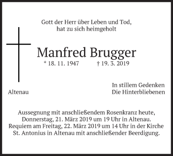 Traueranzeige von Manfred Brugger von merkurtz