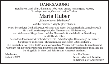 Traueranzeige von Maria Huber von merkurtz