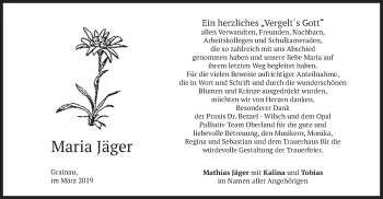 Traueranzeige von Maria Jäger von merkurtz