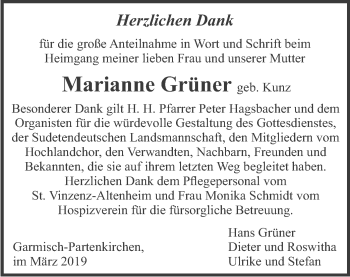 Traueranzeige von Marianne Grüner von merkurtz