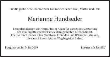 Traueranzeige von Marianne Hundseder von merkurtz