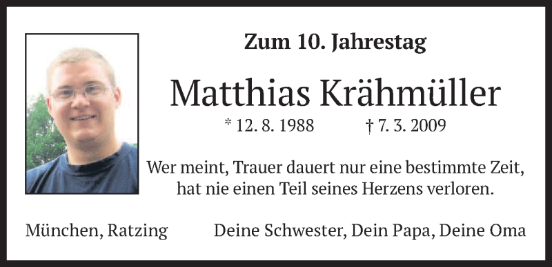 Traueranzeige für Matthias Krähmüller vom 07.03.2019 aus merkurtz