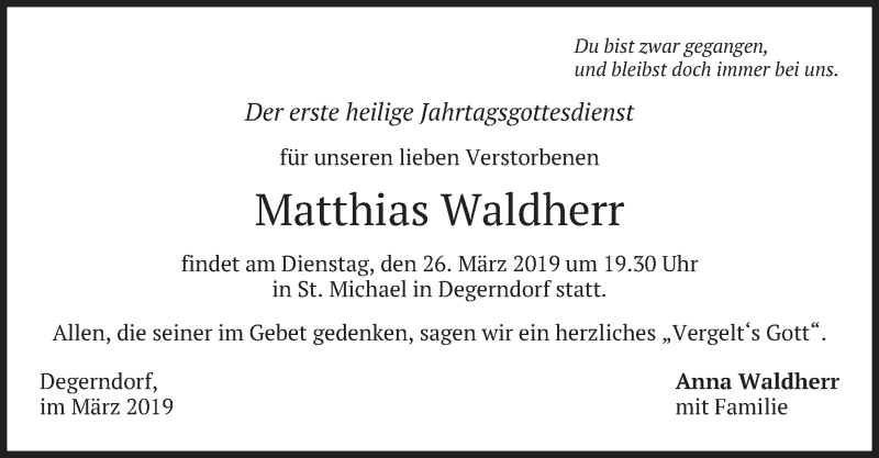  Traueranzeige für Matthias Waldherr vom 23.03.2019 aus merkurtz