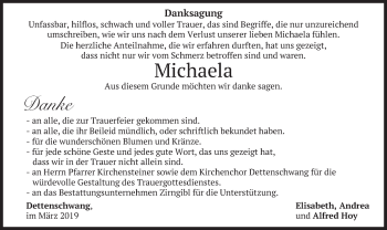 Traueranzeige von Michaela  von merkurtz