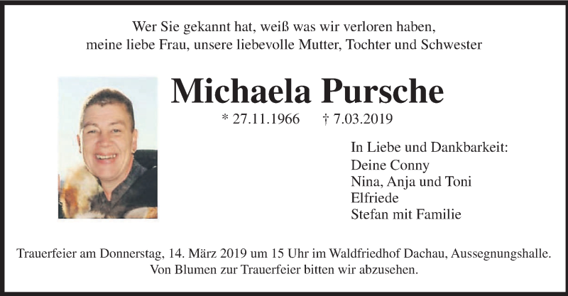  Traueranzeige für Michaela Pursche vom 13.03.2019 aus merkurtz