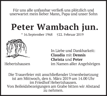 Traueranzeige von Peter Warnbach von merkurtz