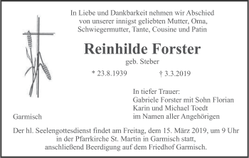 Traueranzeige von Reinhilde Forster von merkurtz