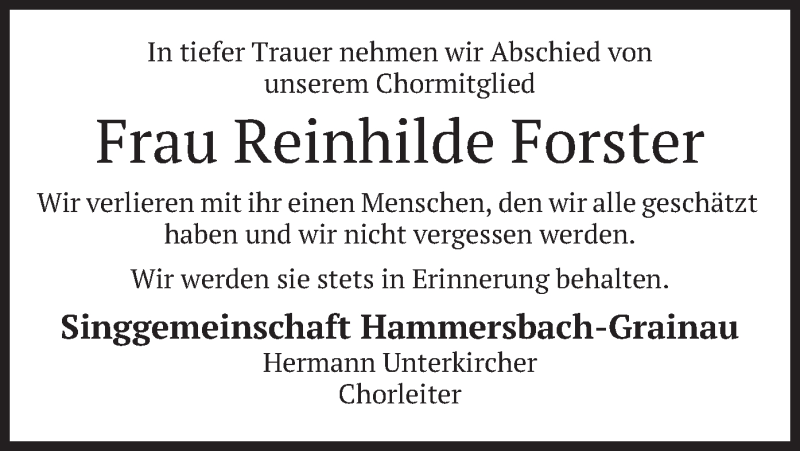  Traueranzeige für Reinhilde Forster vom 12.03.2019 aus merkurtz
