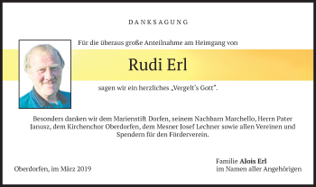 Traueranzeige von Rudi Erl von merkurtz