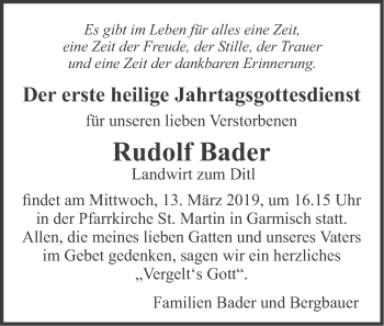 Traueranzeige von Rudolf Bader von merkurtz