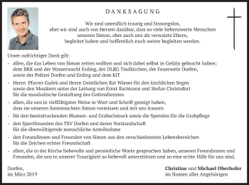 Traueranzeige von Simon Oberhofer von merkurtz