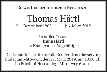 Traueranzeige von Thomas Härtl