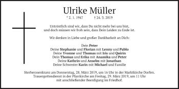 Traueranzeige von Ulrike Müller von merkurtz