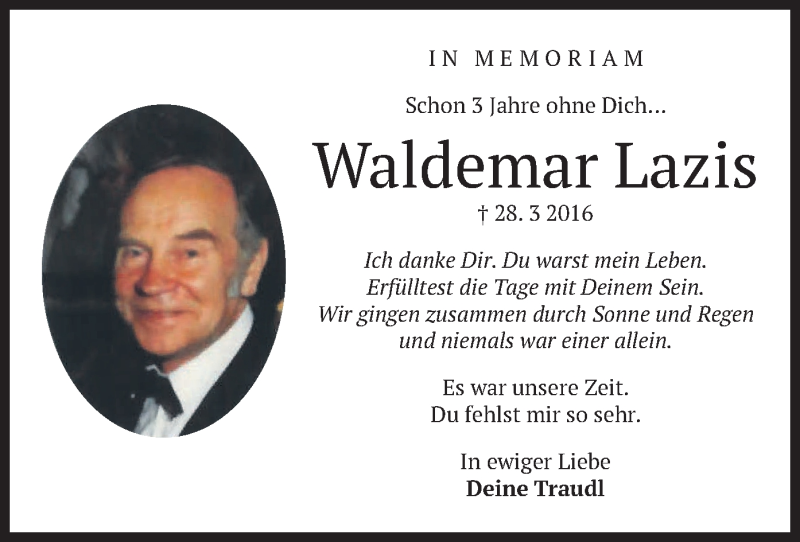  Traueranzeige für Waldemar Lazis vom 28.03.2019 aus merkurtz