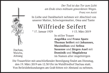 Traueranzeige von Wilfriede Seifert von merkurtz