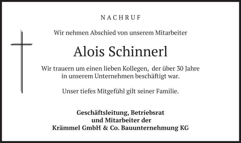  Traueranzeige für Alois Schinnerl vom 30.04.2019 aus merkurtz