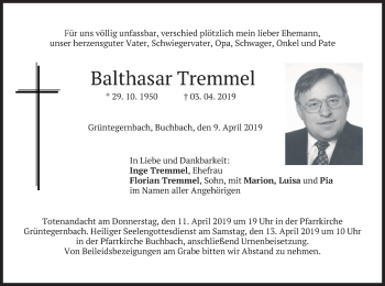 Traueranzeige von Balthasar Tremmel von merkurtz