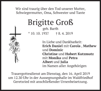 Traueranzeige von Brigitte Groß von merkurtz