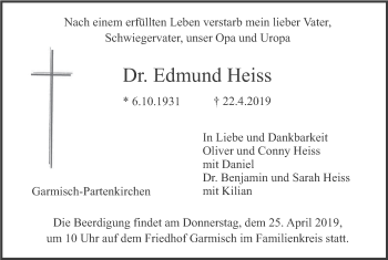 Traueranzeige von Edmund Heiss von merkurtz