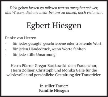 Traueranzeige von Egbert Hiesgen von merkurtz