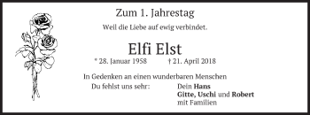 Traueranzeige von Elfi Elst von merkurtz