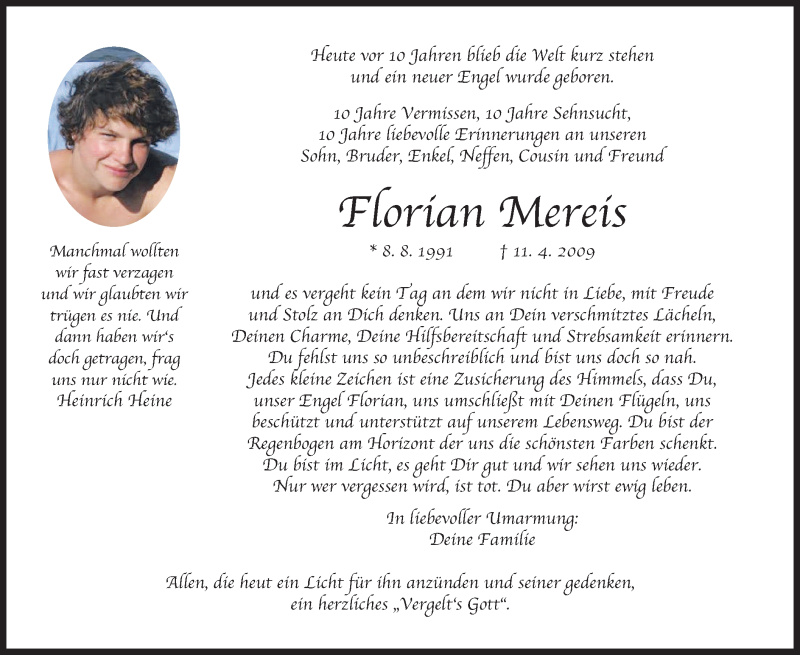  Traueranzeige für Florian Mereis vom 11.04.2019 aus merkurtz