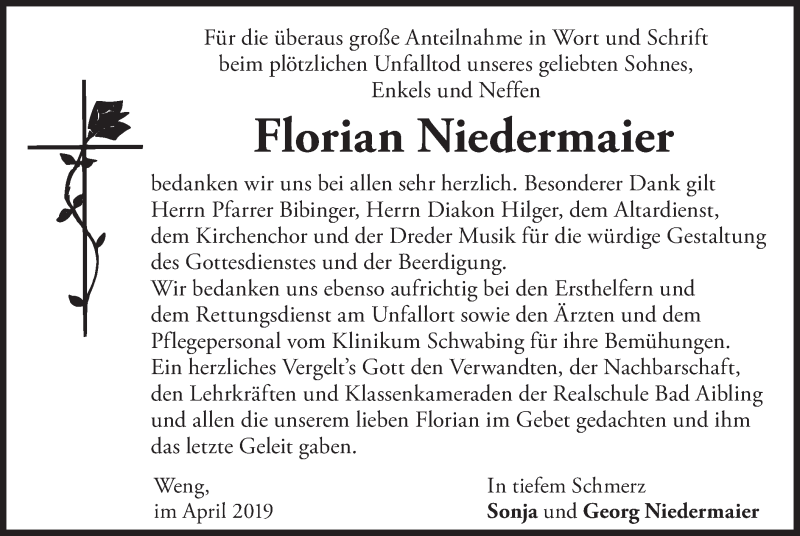  Traueranzeige für Florian Niedermaier vom 18.04.2019 aus merkurtz