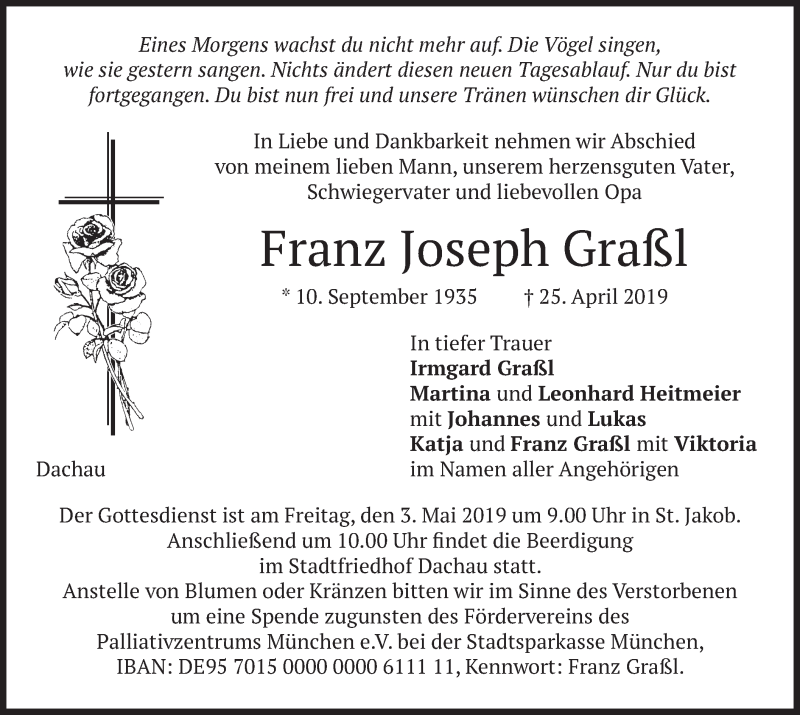  Traueranzeige für Franz Joseph Graßl vom 27.04.2019 aus merkurtz