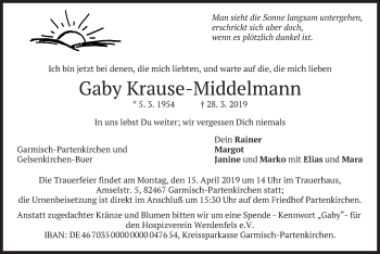 Traueranzeige von Gaby Krause-Middelmann von merkurtz