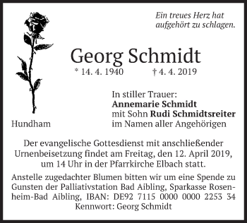 Traueranzeige von Georg Schmidt von merkurtz