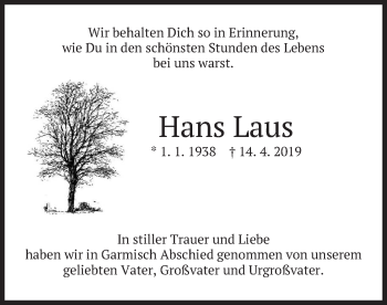 Traueranzeige von Hans Laus von merkurtz