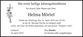 Traueranzeige von Helma Mörtel von merkurtz