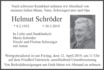 Traueranzeige von Helmut Schröder von merkurtz