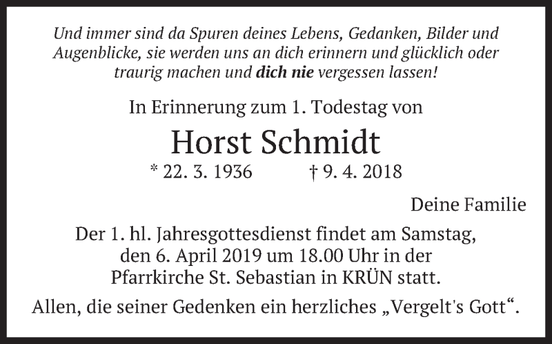 Traueranzeigen Von Horst Schmidt Trauer Merkur De