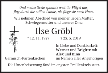 Traueranzeige von Ilse Gröbl von merkurtz
