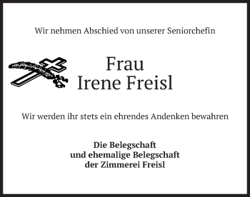 Traueranzeige von Irene Freisl von merkurtz