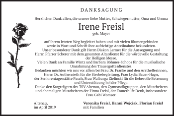 Traueranzeige von Irene Freisl von merkurtz