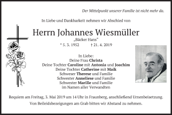 Traueranzeige von Johannes Wiesmüller von merkurtz