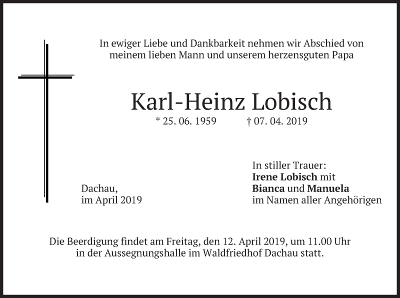  Traueranzeige für Karl-Heinz Lobisch vom 10.04.2019 aus merkurtz
