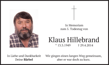 Traueranzeige von Klaus Hillebrand von merkurtz