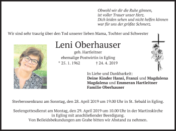 Traueranzeige von Leni Oberhauser von merkurtz