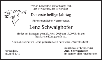 Traueranzeige von Lenz Schwaighofer von merkurtz