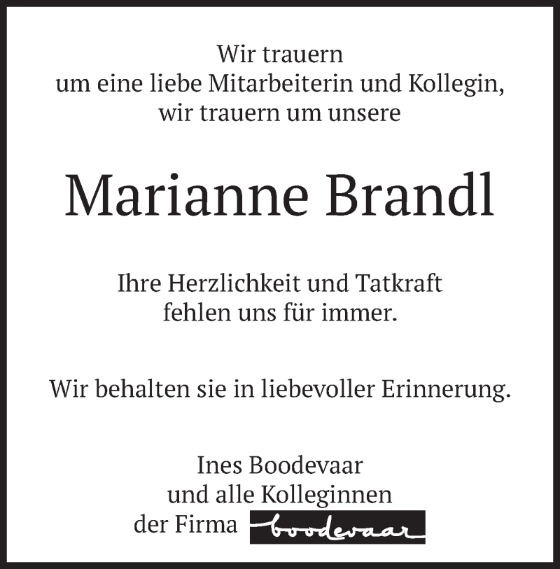  Traueranzeige für Marianne Brandl vom 25.04.2019 aus merkurtz