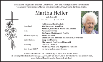 Traueranzeige von Martha Heller von merkurtz