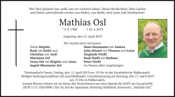 Traueranzeige von Mathias Osl von merkurtz